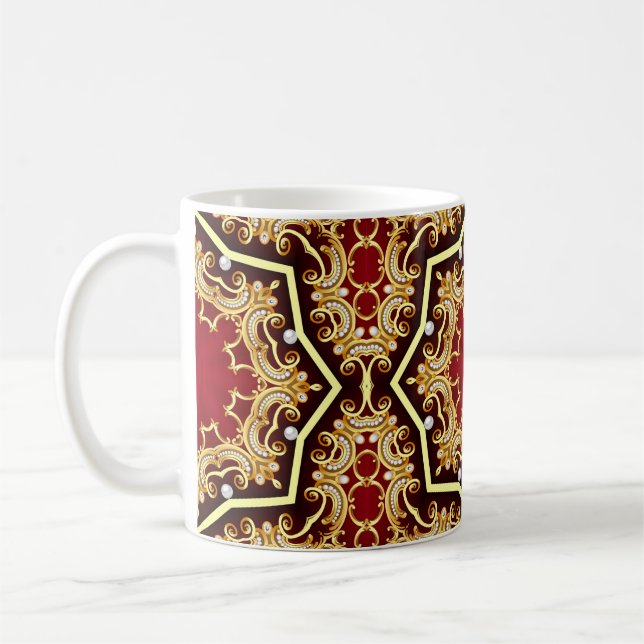 illustration av bakgrunden ram med pärlor och guld kaffemugg (Vänster)