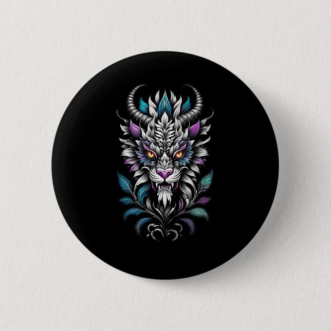 Illustration av Beasten Mystical - Brinnande Ögon  Knapp (Framsida)