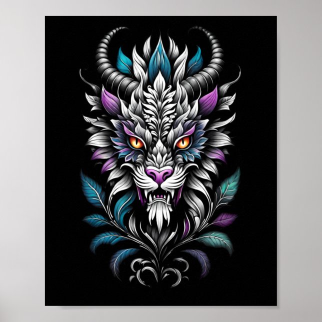 Illustration av Beasten Mystical - Brinnande Ögon  Poster (Framsidan)
