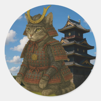 Illustration av beväpnad katt runt klistermärke