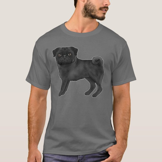 Illustration av Black Pug Hund Adsible Tecknad hun T Shirt (Framsida)