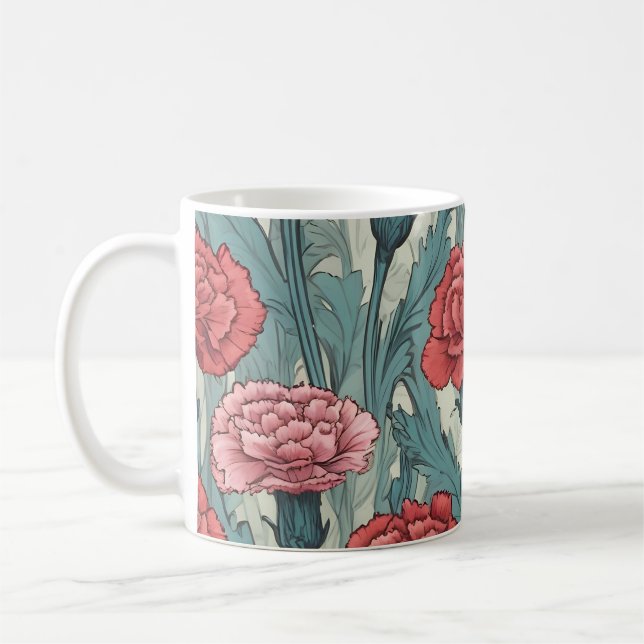 illustration av blomman från rosa nejlikor kaffemugg (Vänster)