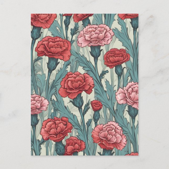 illustration av blomman från rosa nejlikor vykort (Framsida)