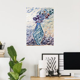 Illustration av Blommigt Vas med texturerad strukt Poster