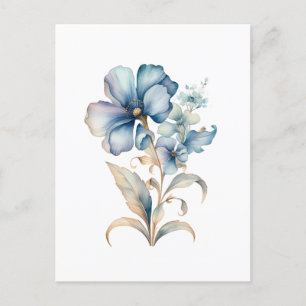 Illustration av Blommigten Blue Wildblomma Minimal Vykort