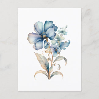 Illustration av Blommigten Blue Wildblomma Minimal Vykort
