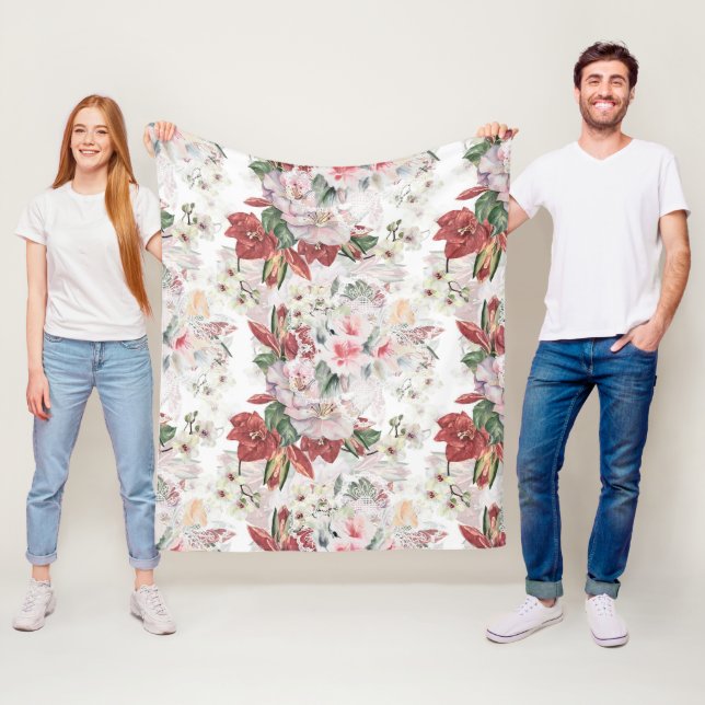 illustration av blommigten för orkidéer och lyxlyx fleecefilt (På plats)