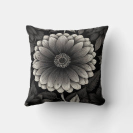 Illustration av Blommigten Intricate Black and Whi Kudde