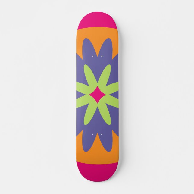 illustration av blommigten orange och rosa mini skateboard bräda 18,5 cm (Framsida)