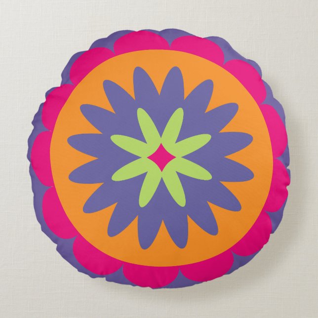 illustration av blommigten orange och rosa rund kudde (Framsidan)