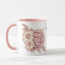 Illustration av blommor med anpassat namn på mugga