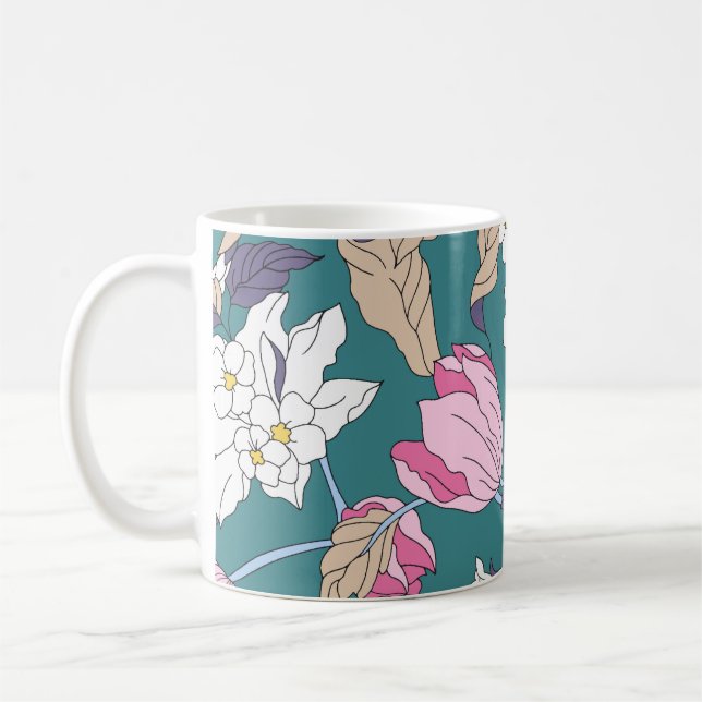 illustration av blomsterdesign, mönster,rygg kaffemugg (Vänster)