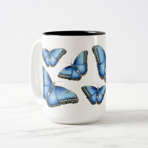 Illustration av Blue Morpho Butterfly Två-Tonad Mugg