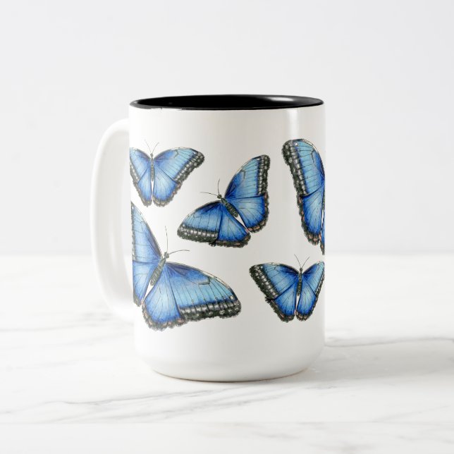 Illustration av Blue Morpho Butterfly Två-Tonad Mugg (Framsida vänster)