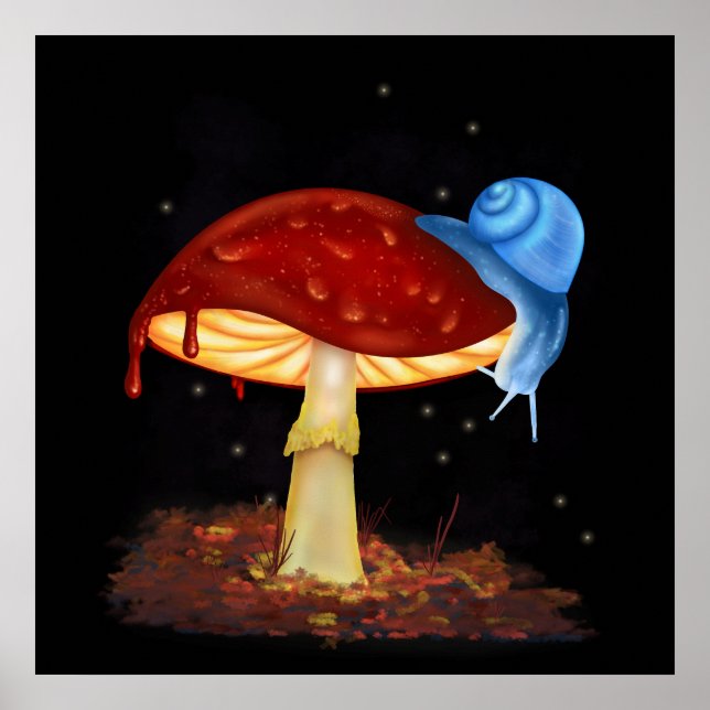 Illustration av Blue Snigel Red Mushroom Poster (Framsidan)