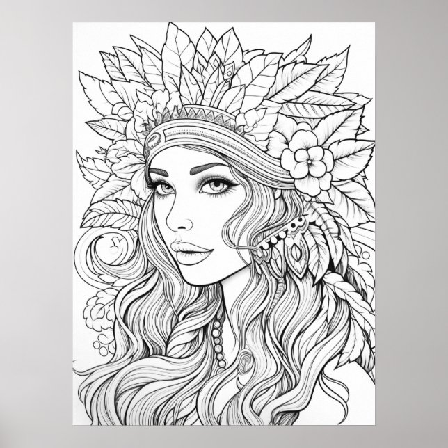 Illustration av Bohemian Goddes Line Art Illustrat Poster (Framsidan)