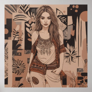 Illustration av bohemisk feminin poster