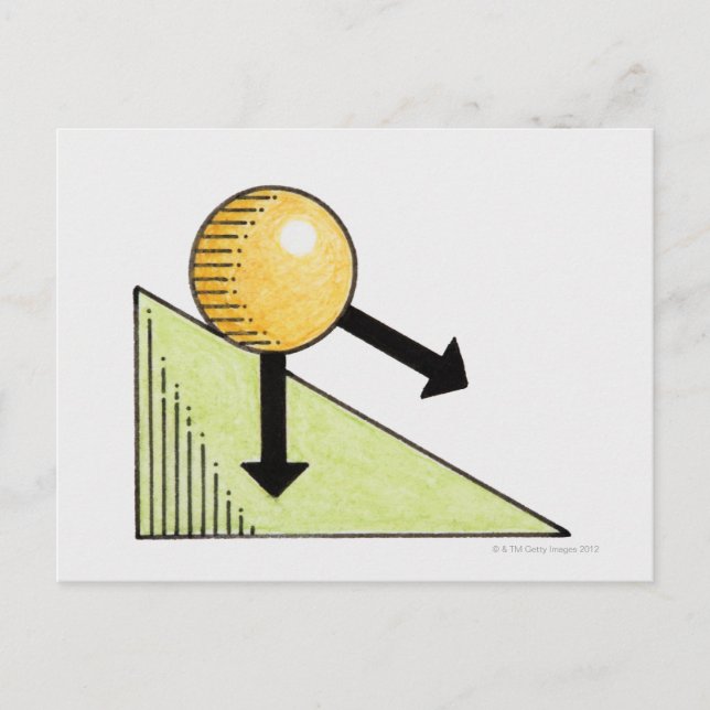 Illustration av boll flytta längs en lutning, pila vykort (Framsida)
