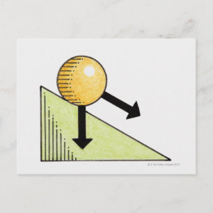 Illustration av boll flytta längs en lutning, pila vykort