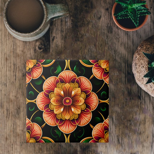 Illustration av botaniska röda Blommigtar Kakelplatta (Skapare uppladdad)