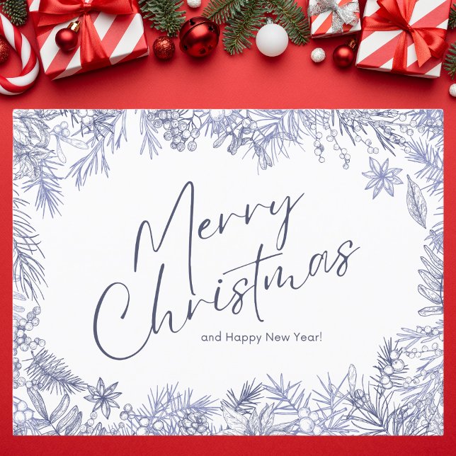 Illustration av botaniskt blått God jul Vykort (Skapare uppladdad)