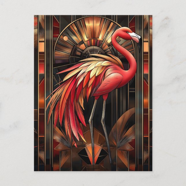 Illustration av brant Art Deco Flamingo Vykort (Framsida)