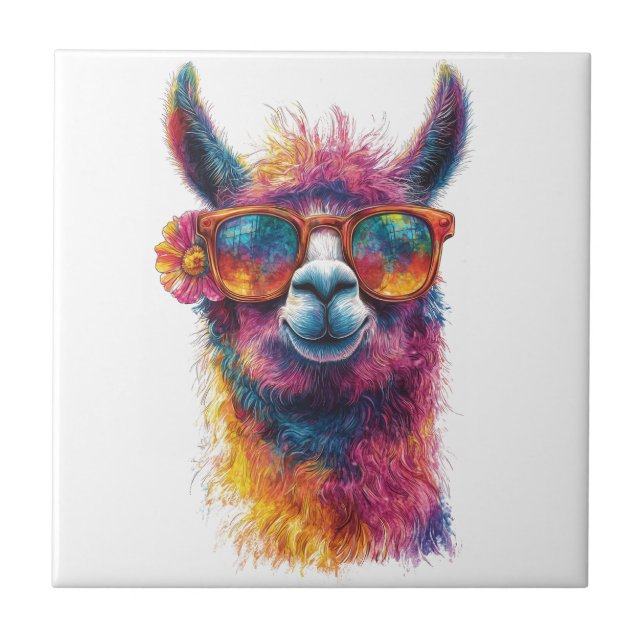 Illustration av brant Llama-huvud - färgstark, uni Kakelplatta (Framsidan)