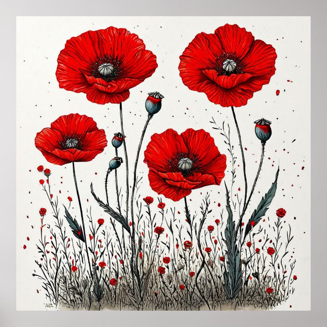 Illustration av branta röda poppies poster (Framsidan)