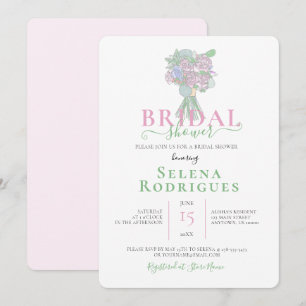 Illustration av bröllopsdusch med rosa och grön bu inbjudningar