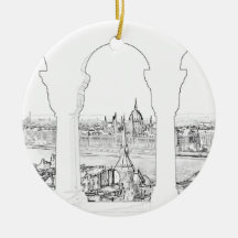 Illustration av Budapest och ungerska parlamentet