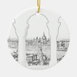 Illustration av Budapest och ungerska parlamentet Julgransprydnad Keramik