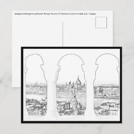 Illustration av Budapest och ungerska parlamentet Vykort