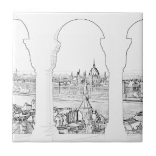 Illustration av Budapest-parlamentet och det unger Kakelplatta