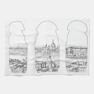 Illustration av Budapest-parlamentet och det unger Kökshandduk
