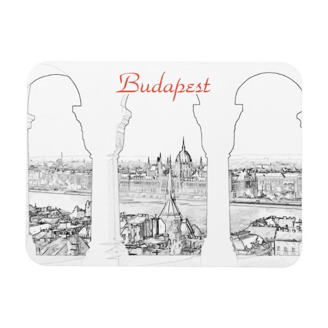 Illustration av Budapest-parlamentet och det unger Magnet (Horisontell)