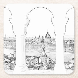 Illustration av Budapest-parlamentet och det unger Underlägg Papper Kvadrat