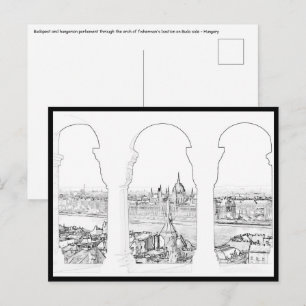 Illustration av Budapest-parlamentet och det unger Vykort