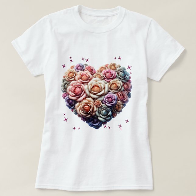 Illustration av Bukett med rosor i hjärtform T Shirt (Design framsida)