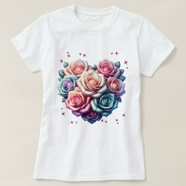 Illustration av Bukett med rosor i hjärtform T Shirt (Design framsida)