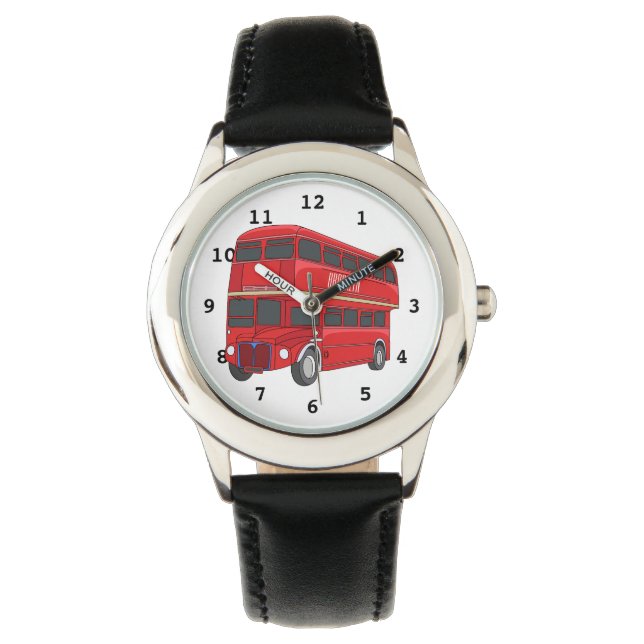 illustration av buss-tecknaden dubbla-decker armbandsur (Framsida)