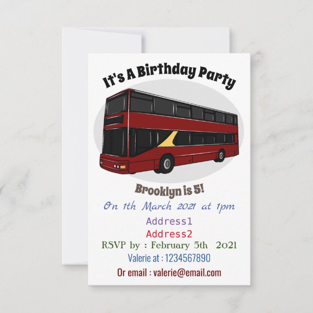illustration av buss-tecknaden dubbla-decker inbjudningar (Framsida)