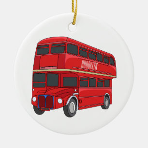 illustration av buss-tecknaden dubbla-decker julgransprydnad keramik