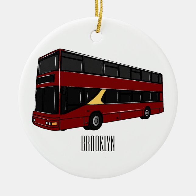 illustration av buss-tecknaden dubbla-decker julgransprydnad keramik (Framsidan)