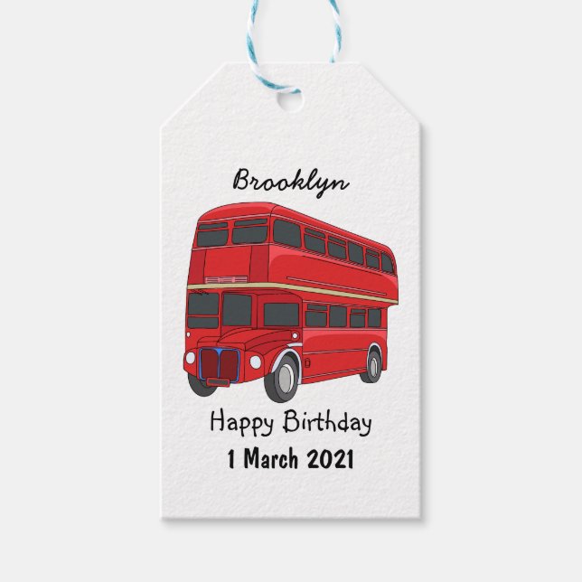 illustration av buss-tecknaden dubbla-decker presentetikett (Framsidan)