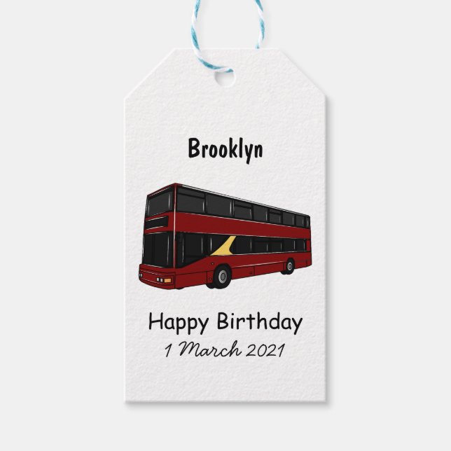 illustration av buss-tecknaden dubbla-decker presentetikett (Framsidan)