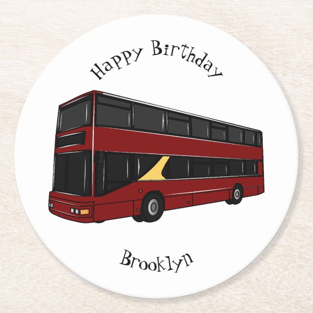 illustration av buss-tecknaden dubbla-decker underlägg papper rund (Framsidan)