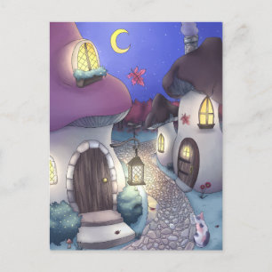 Illustration av byn Fantasy Natt Mushroom Vykort