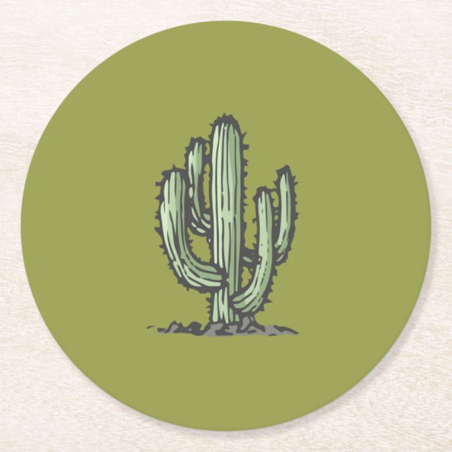 Illustration av Cactus Plant Hand plockade Underlägg Papper Rund (Framsidan)