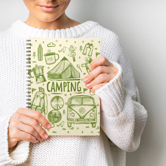 Illustration av camping utomhus anteckningsbok