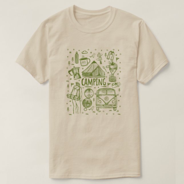 Illustration av camping utomhus t shirt (Design framsida)
